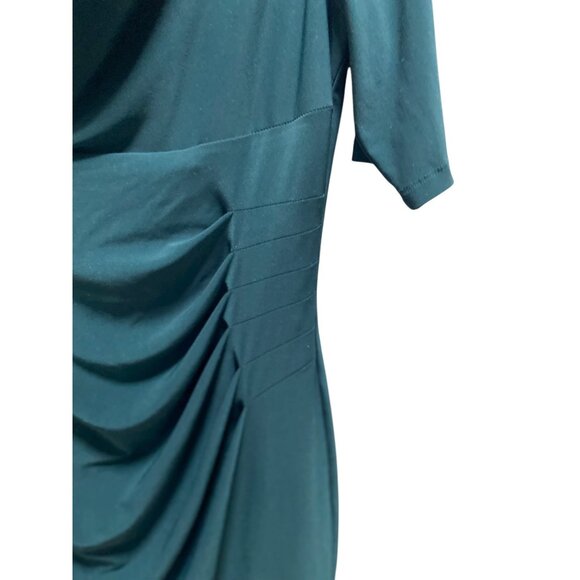 Lauren Ralph Lauren Sinched Ruched Midi Dress Forest Green Size 14 Holiday Cute - Picture 8 of 12